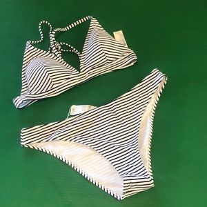 XL nwt blue white stripe bikini Cupshe
